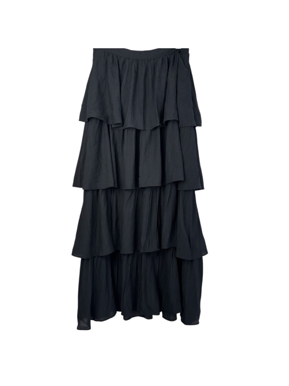NWT Abercrombie & Fitch Black Tiered Maxi Skirt Crinkle Chiffon Boho Flowy Sz S
